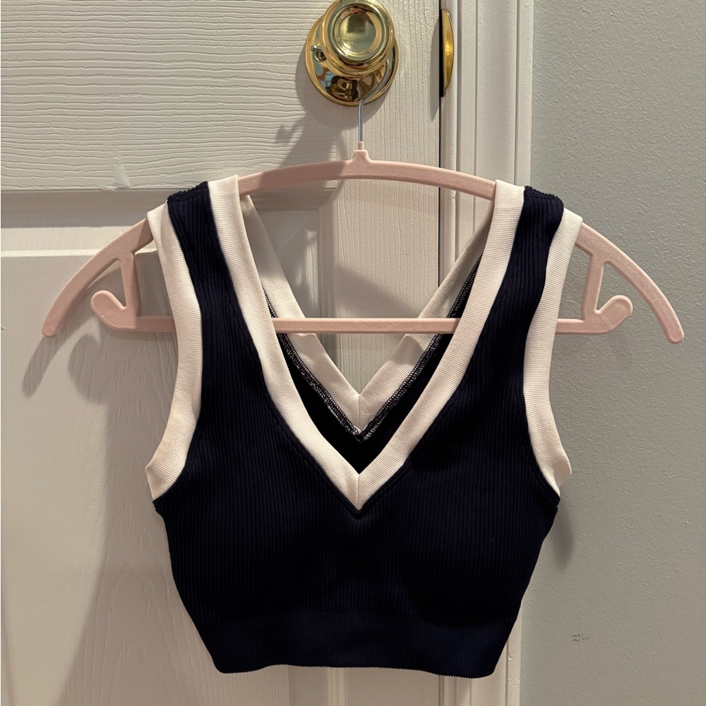 Aerie Navy and White Crop Top